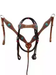 Designer Leather Western Headstall & Breast Plate Collar Set With Free Shipping.