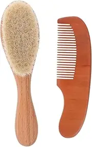 Kisangel 1 Set Hair Brush and Comb Wool Brush Wooden Comb for Hair Care Gentle Scalp Massage Lightweight Supplies Newborn Shower Present