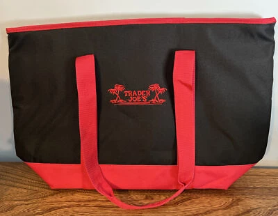Trader Joe's Large Reusable Insulated Grocery Cooler Tote Bag Black Red