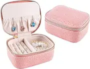 [Generic] Travel Jewellery Box Mini PU Travel Jewellery Organiser Cases Ring Box Earring Jewellery Storage Box for Necklace Bracelet Jewellery Gift Box for Girls Women (Pink, One size)