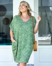 Pocket Dress - Green/Line, Size 22