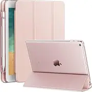 Infiland New iPad 9.7 2018 Case with Apple Pencil Holder, Ultra Slim Lightweight Stand Case with Translucent Frosted Back Smart Cover for Apple iPad 9.7inch (6th Gen) 2018 Release, Rose-Gold