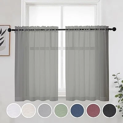 Short Sheer Curtains 36 Inches 2 Panels Set - 42"W x 36"L (Pack of 2) Grey