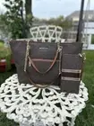 MICHAEL KORS JET SET ITEM LARGE FRONT POCKET CHAIN TOTE BAG PURSE WALLET BROWN