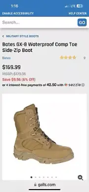 Bates GX 8 Safety Toe Zip 9.5 Desert Mens Boots Wolverine Warrior Leather