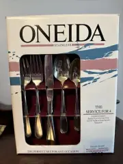 VNTG ONEIDA Danish Accent 20 Pc/Srvs 4 Stainless Flatware 2-865 X9737