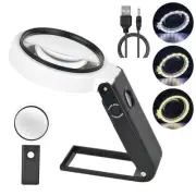 Magnifying Glasses with Light and Stand, 10X 25X Handheld Lighted Magnifier, ...