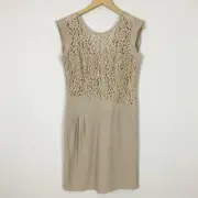 NEW BCBGMaxazria Lace Sheath Dress Size 10 Tan Aimee Assymetric Party Women’s
