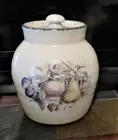 FRUIT CANISTER / COOKIE JAR Stoneware 9" High with Lid Home & Garden Party Casey