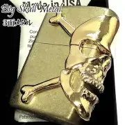 Zippo 3-Sided Big Skull Metal Antique Gold Brass Barrel Oil Lighter Regular Case