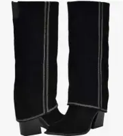 Nine West Womens Rimepy Black Suede Fold Over Pointed Toe Mid-Calf Boots, Size 6