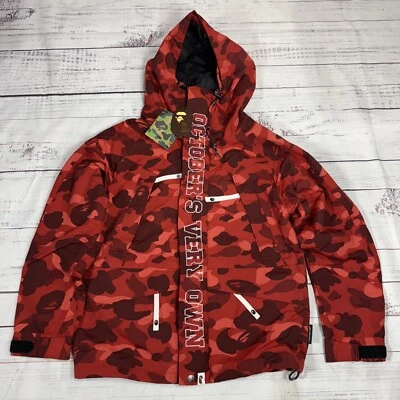 A bathing ape X OVO Red Camo Jacket Hooded Full Zip Men's Sz S NWT