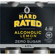 Hard Rated Vodka Lemon, Zero Sugar Can 375mL x 4 Pack
