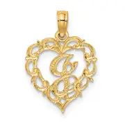 14K Yellow Gold 14Ky Heart Script Letter J Initial Charm