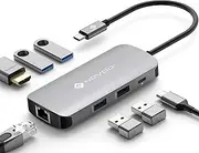 NOVOO USB C Hub Ethernet 4K@60 USB C HDMI Adapter Multiport Type C Adapter 4 USB 3.0 & USB2.0 Dongle 100W PD Dock Docking Station for MacBook Pro Air Apple iPad Pro Steam Deck Dell HP Lenovo 7-in-1
