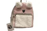 Betsey Johnson Bear Backpack Large School Travel Diaper bag furry ears PINK NWT