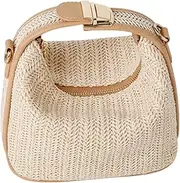 [Gimue] Straw Crossbody Bag for Women, Top Handle Woven Purse, Summer Handmade Bucket Clutch Fashion Beach Raffia Tote Handbag, Beige