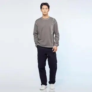 【JEEP】男裝 跳色線條厚磅長袖T恤(灰)