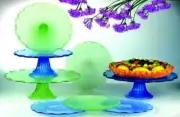 Global Amici Party Platter Chip & Dip Tray W/Center Bowl Carmel Periwinkle Blue