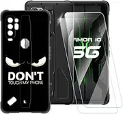 ESACMOT Don't Touch Pattern Case Compatible with Ulefone Armor 10 5G + [2 Pack] Screen Protector Tempered Glass, Shockproof Case Cover for Ulefone Armor 10 5G (6.67 inch)