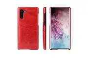 For Samsung Galaxy Note 10 Case Red Deluxe PU Leather Back Shell Cover, 2 Card Slots, Slim