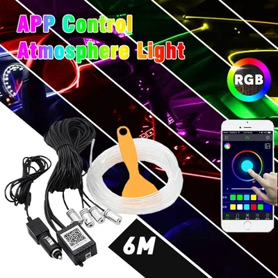 6M RGB LED Car Neon Interior Wire Strip Atmosphere Light Decor APP Control 12V (for: Peugeot)