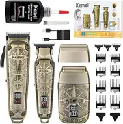 KEMEI Professional Hair Clippers for Men, Cordless Complete Barber Clipper T-Blade Trimmer Foil Shaver Set, Electric Hair Cutting Full Kit with 11 Guide Comb