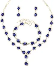 [Enrwin] Austrian Crystal Rhinestone Necklace Dangle Earrings Link Bracelet Jewelry Set for Brides Bridesmaid Prom Costume Accessories for Women, Large, Crystal, Crystal