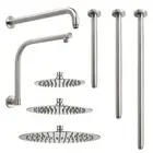 Brushed Nickel Round 8/10/12'' Rain Shower Head / Gooseneck Wall Arm Ceiling Arm