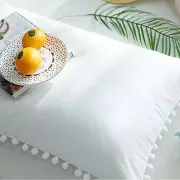 Pom Pom Fringe Pillow Cases, Tassel Sham Set Standard Size Queen White-pom