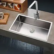 Kitchen Sink Stainless Steel Under Mount Single Bowl Sink Top Mount Laundry Sink Kitchen Heavy Duty Small Bar Sink Drop in for Home Laundry Kitchen Restroom (Silver, 600x450)