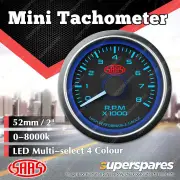 SAAS Tachometer 0-8K 52mm Black Face Muscle Series 4 Colour Lighting