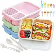 Bento Lunch Box - 4 Pack, Reusable Food Storage Snack Containers with Transparent Lids for School, Work and Travel