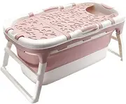 Portable Foldable Bathtub,Household Portable Bathing Barrel Plastic SPA Bathing Pool Bathtub Bath Bucket for Adult with Cover Bathroom Accessories (Pink with lid)