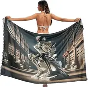 [RPLIFE] Skeleton Thinker Swim Suit Sarongs, Summer Long Sheer Sarong, Large, Skeleton Thinker, Medium
