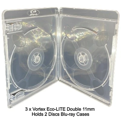 3 x Vortex 11mm Eco-LITE Double Blu-ray Holds 2 Discs Empty Face on Face Cases