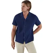 Robert Talbott Williams Waffle Knit Camp Shirt in Bright Navy at Nordstrom, Size Small
