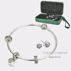Authentic Pandora Silver & 14K Gold Bangle Earrings & Charms Gift Set B800747-21
