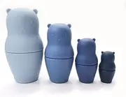 Boss Bee Silicone Stacking Montessori Toy - Mini Nesting Soft Stacker Teether Blue - Baby Blocks Toddler Teething Toys and Squeeze play - Development Sensory Educational Learning Tower - Rainbow Stacker for Kids and Babies