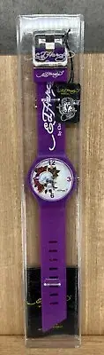 Ed Hardy Mens Fashion Quartz Skull Roses Purple Watch