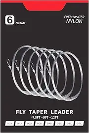 Pre-Tied Loop Tapered Leader Fly Fishing Leader 6 Pack, 7.5FT, 9FT,Nylon Clear Fly Line Leader 3X 4X 5X 6X