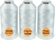 Set of 3 White Colors Polyester Machine Embroidery Thread Huge Spool 5000M*