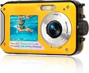 ElgnAura Waterproof Digital Camera, Full HD 2.7K 48MP Underwater Digital Camera, 10ft Waterproof, 16X Zoom, Digital Camera with Selfie Screen Dual Front/Rear Screens (Yellow)