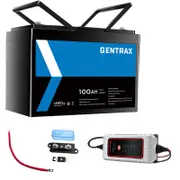 Gentrax 12V 100Ah Lithium Battery SRNE VoltX 25A AC Charger 2PCS Accessories