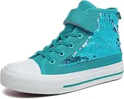 [Zoroadke] Kids Sparkle Sequins High Top Casual Adjustable Strap Canvas Shoes Girls and Boys Glitter Sneakers