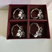 Four Vtg Arthur Court Classic Grape With Leaves Pewter Napkin Rings Tablescape