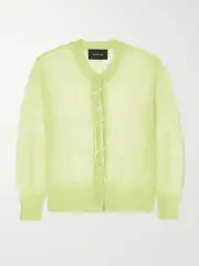 [Simone Rocha] Simone Rocha - Cropped Bow-embellished Open-knit Mohair-blend Cardigan - Light green - x small x small Green