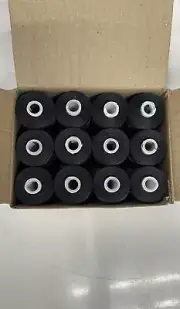 12 Spools Black Ultrabright Trilobal Polyester Machine Embroidery Thread