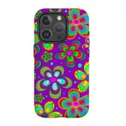 For iPhone 15 Pro Tough Case Compatible with MagSafe Purple Floral Design