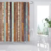 Catzon Vintage Wooden Printed Shower Curtains Bathroom Decor Accessory-8